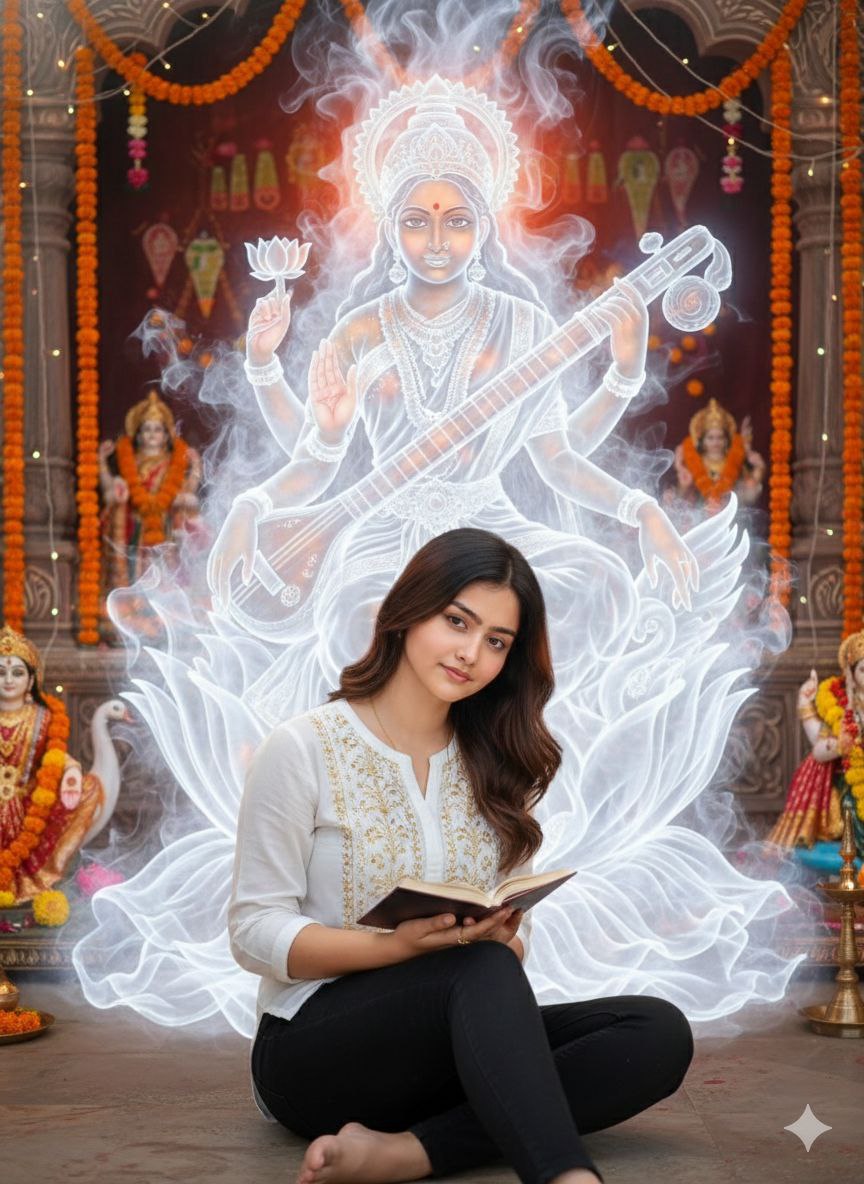 Saraswati Puja ai prompt for girl